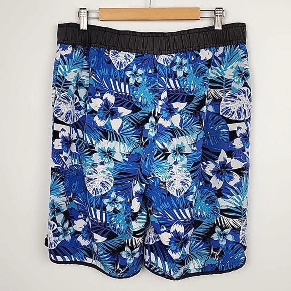 Mex Men's Swim Trunks Shorts Liner Blie White Tropical Print Size Large - Picture 2 of 12